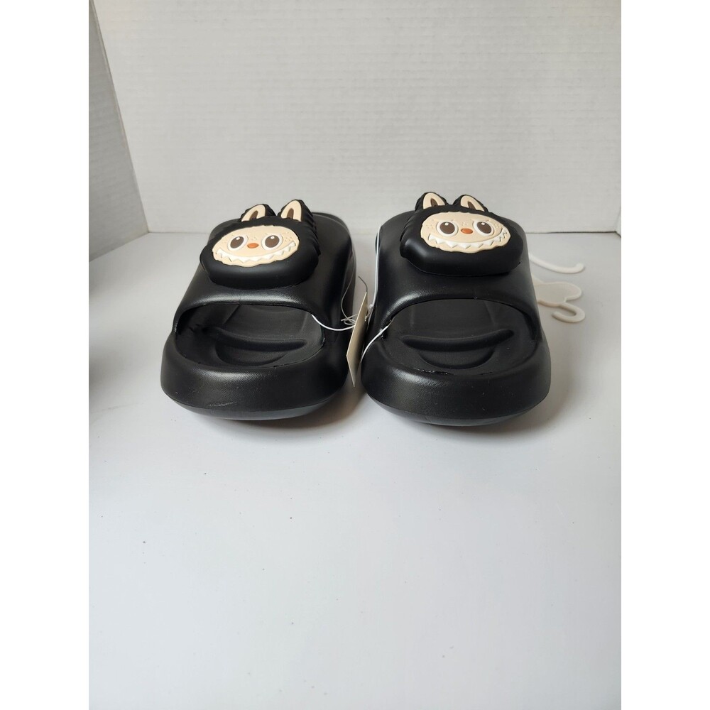 Black Unisex Slide Sandals Cartoon Accents Synthetic Slip On Lightweight